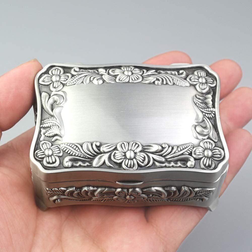 5127 Square Emboss Alloy Metal Music Box Wind Up Antique Jewelry Musical